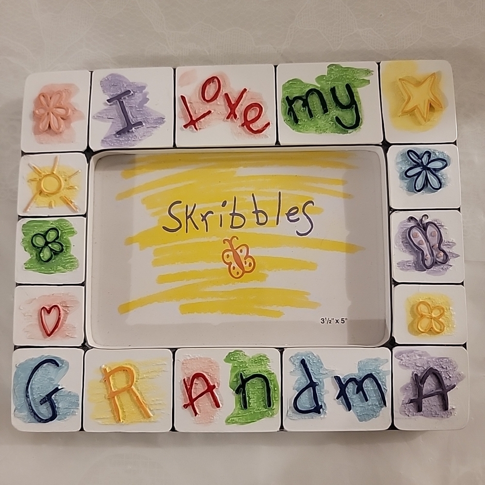 Scribbles Russ I Love My Grandma Picture Frame Handpainted Gift Holds 3.5" x 5"